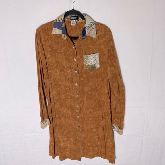 Vintage Nativewear Designs Burnt Orange Stone Wash Long Sleeve Button Up Top M - Picture 13 of 13